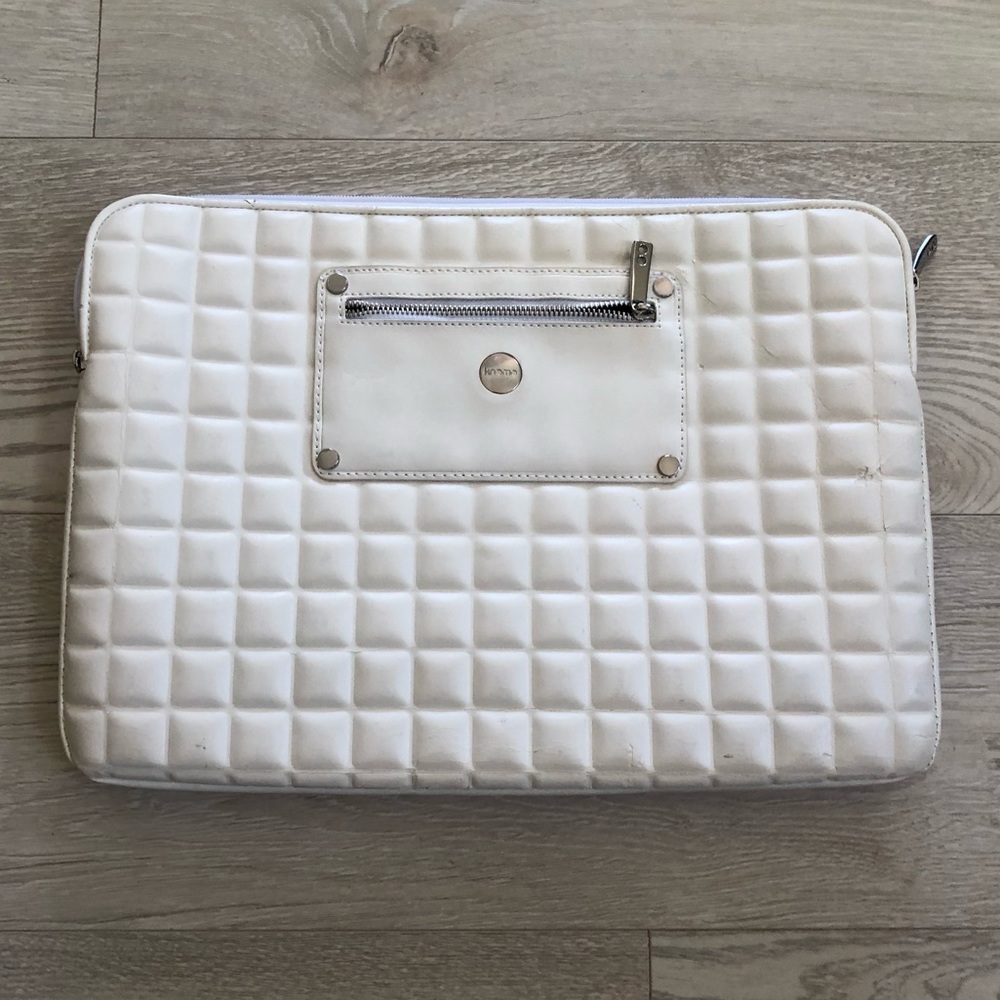 Knomo London White Quilted Laptop Sleeve Case Bag